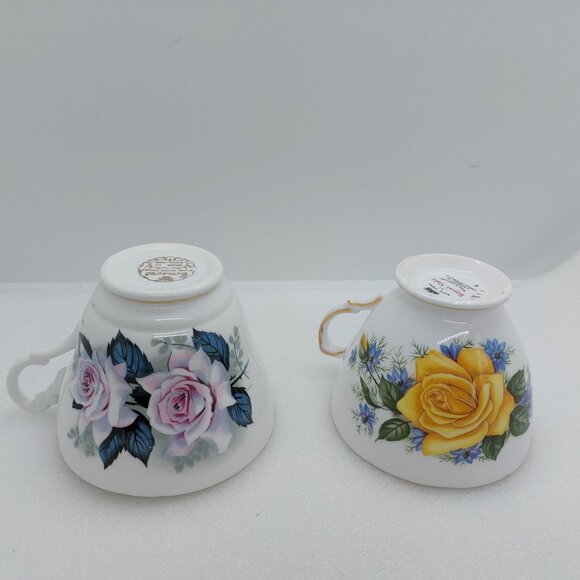 2 Vintage Tea Cups & Saucers Royal Vale & Consort - Yellow Rose White Pink Rose - Picture 7 of 16